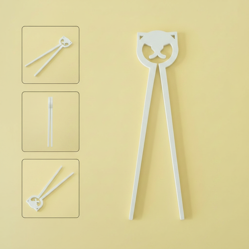 White cat training chopsticks with detail views